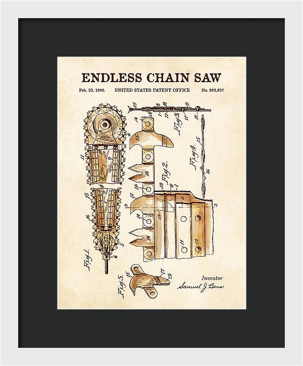 Endless Chain Saw Watercolor Patent Us893897a