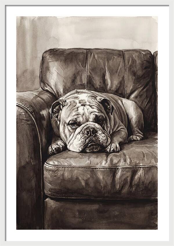 English Bulldog Relaxing On Couch