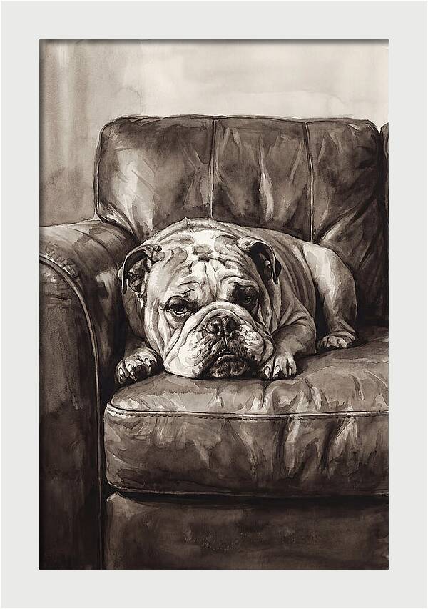 English Bulldog Relaxing On Couch