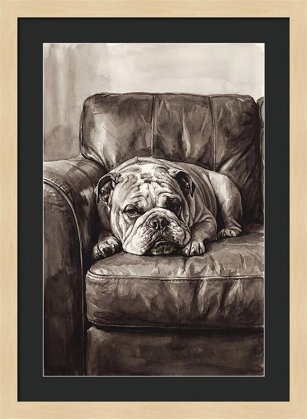 English Bulldog Relaxing On Couch