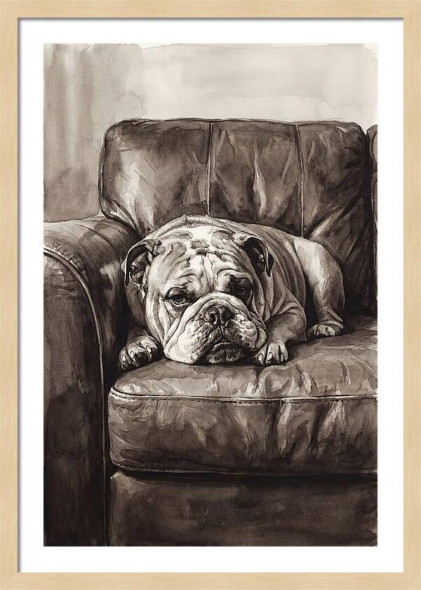 English Bulldog Relaxing On Couch