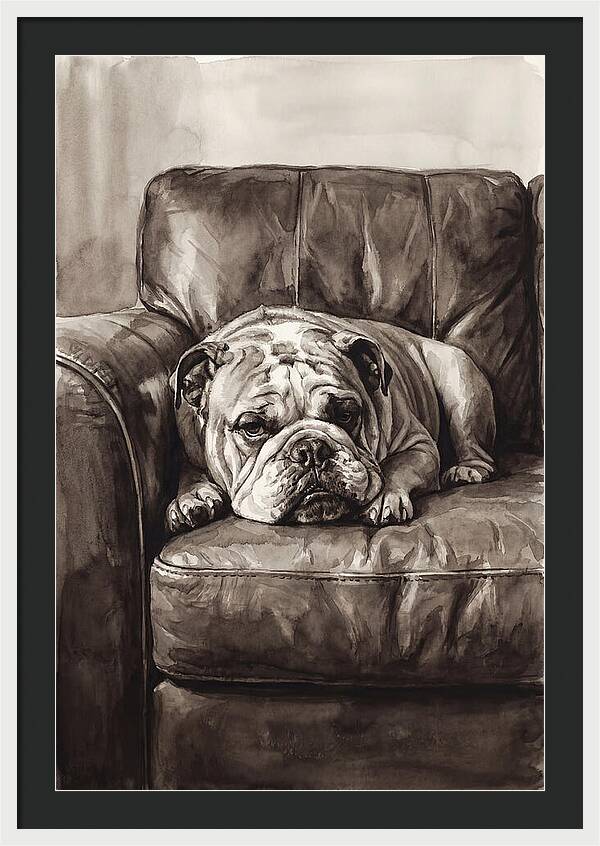 English Bulldog Relaxing On Couch