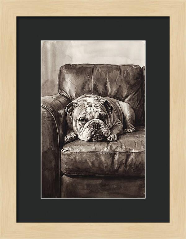 English Bulldog Relaxing On Couch