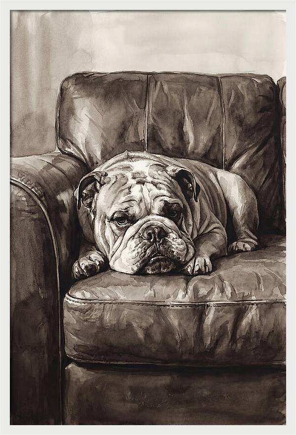 English Bulldog Relaxing On Couch