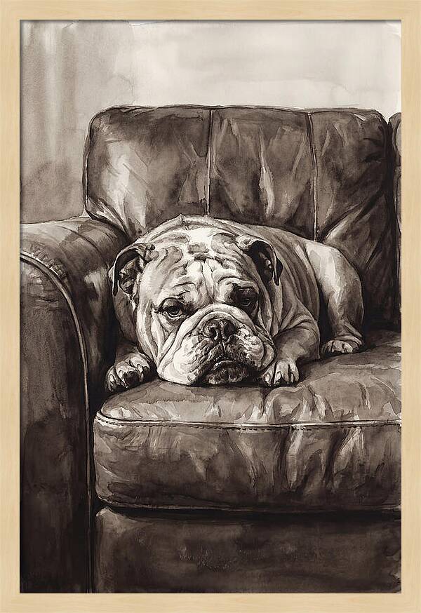English Bulldog Relaxing On Couch