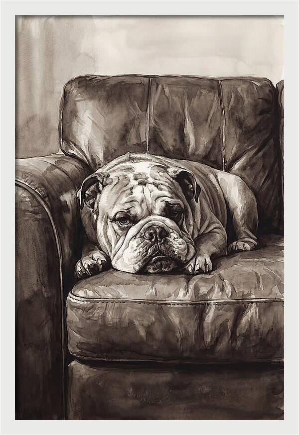 English Bulldog Relaxing On Couch