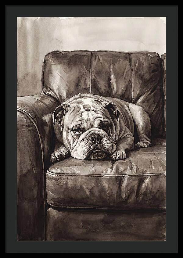 English Bulldog Relaxing On Couch