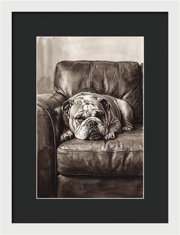English Bulldog Relaxing On Couch