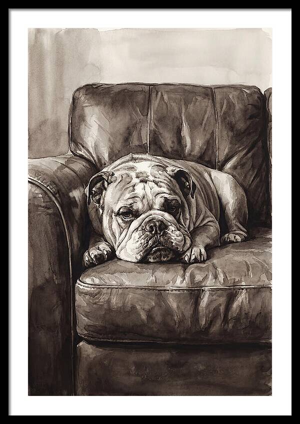 English Bulldog Relaxing On Couch