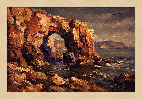 Enormous Sea Arch In Red Sandstone Cliff