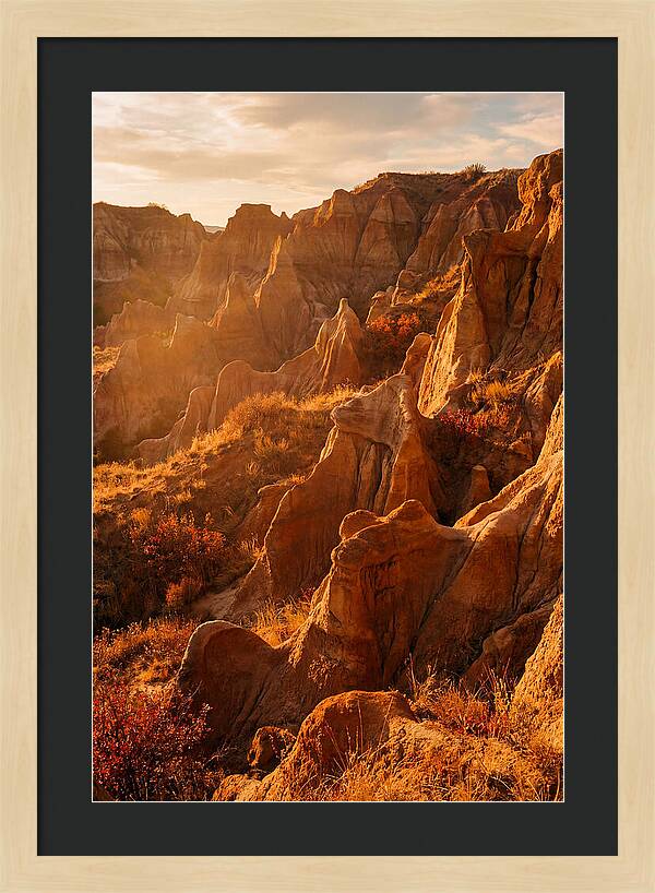 Eroded Mudstone Formations At Sunset