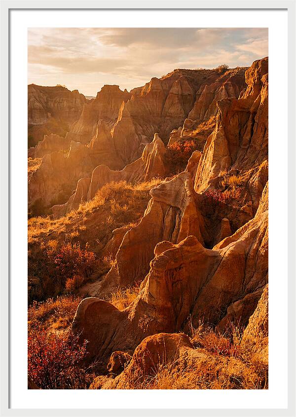 Eroded Mudstone Formations At Sunset