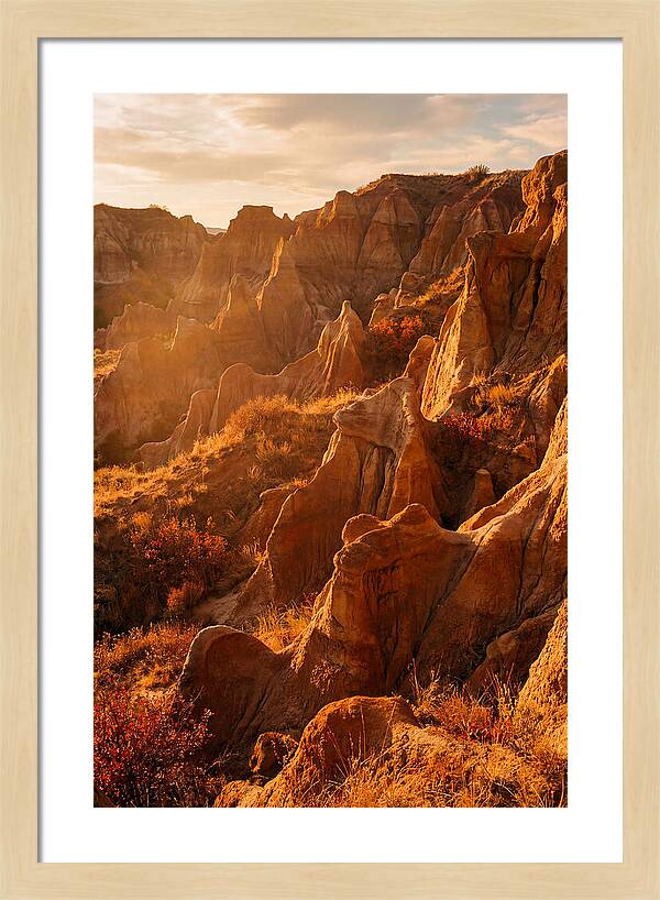 Eroded Mudstone Formations At Sunset