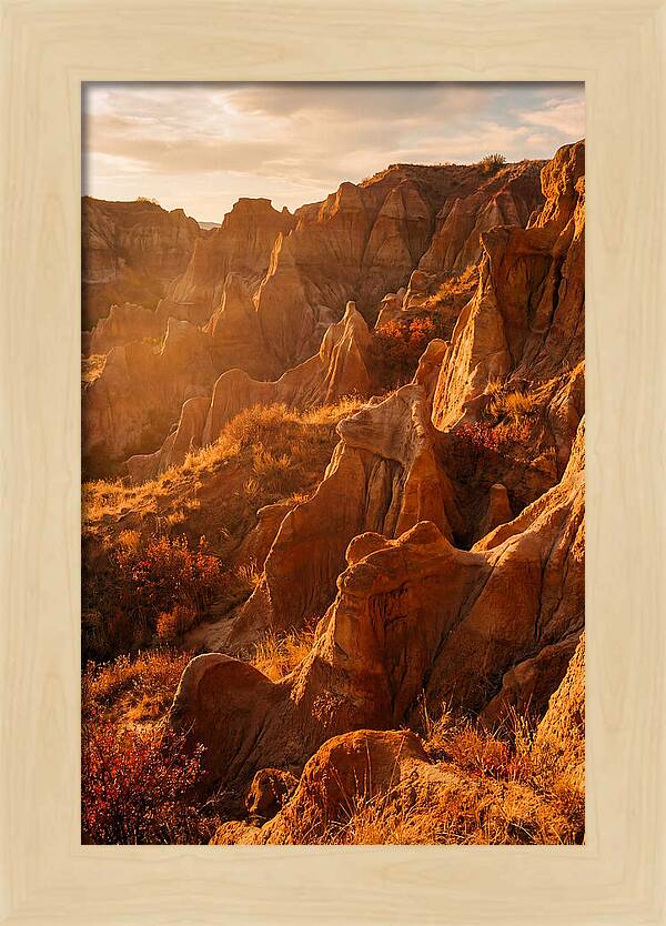 Eroded Mudstone Formations At Sunset
