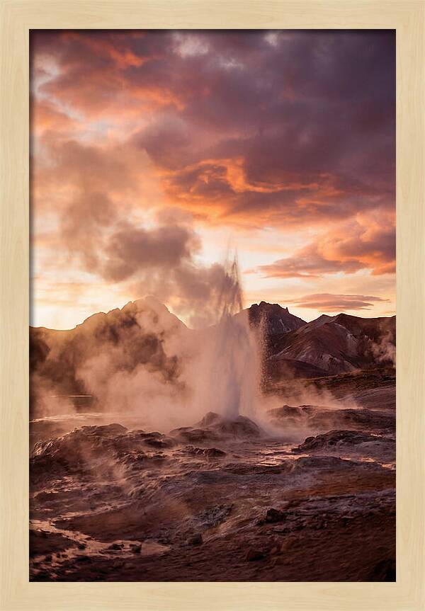 Erupting Geyser At Dusk