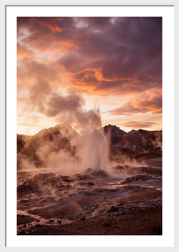 Erupting Geyser At Dusk