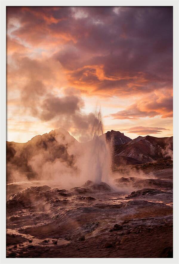 Erupting Geyser At Dusk