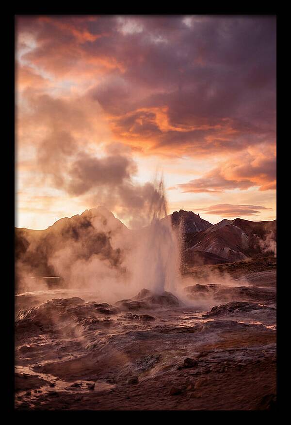 Erupting Geyser At Dusk