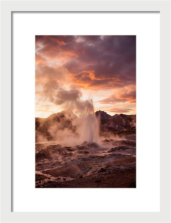 Erupting Geyser At Dusk