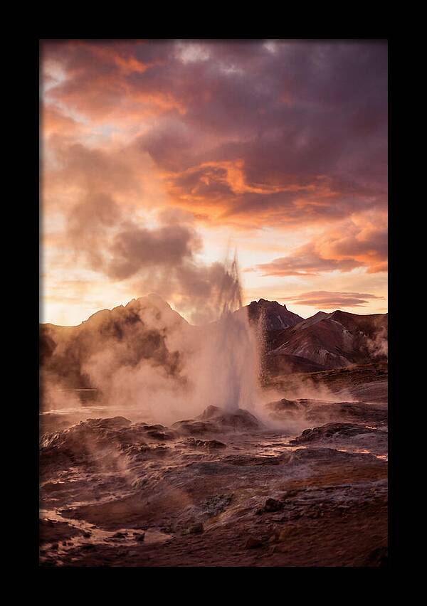 Erupting Geyser At Dusk