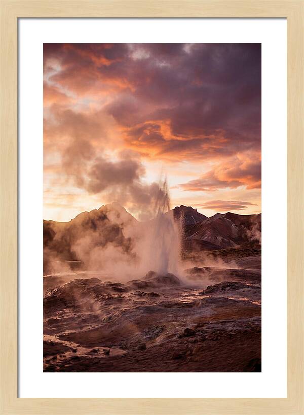 Erupting Geyser At Dusk
