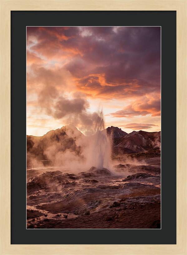 Erupting Geyser At Dusk