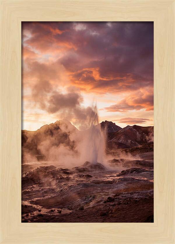 Erupting Geyser At Dusk