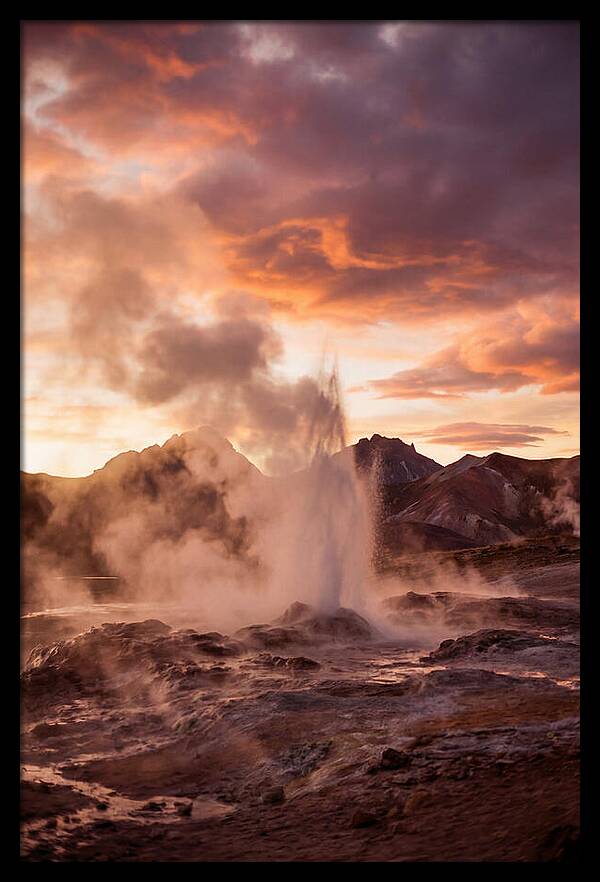 Erupting Geyser At Dusk