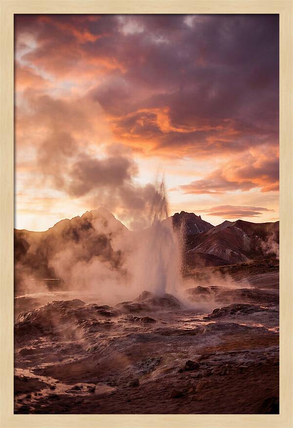 Erupting Geyser At Dusk