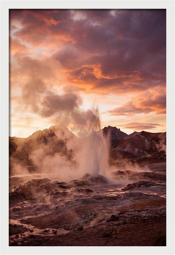 Erupting Geyser At Dusk