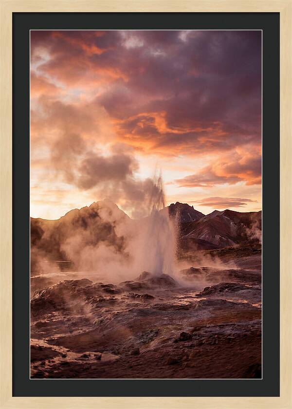 Erupting Geyser At Dusk