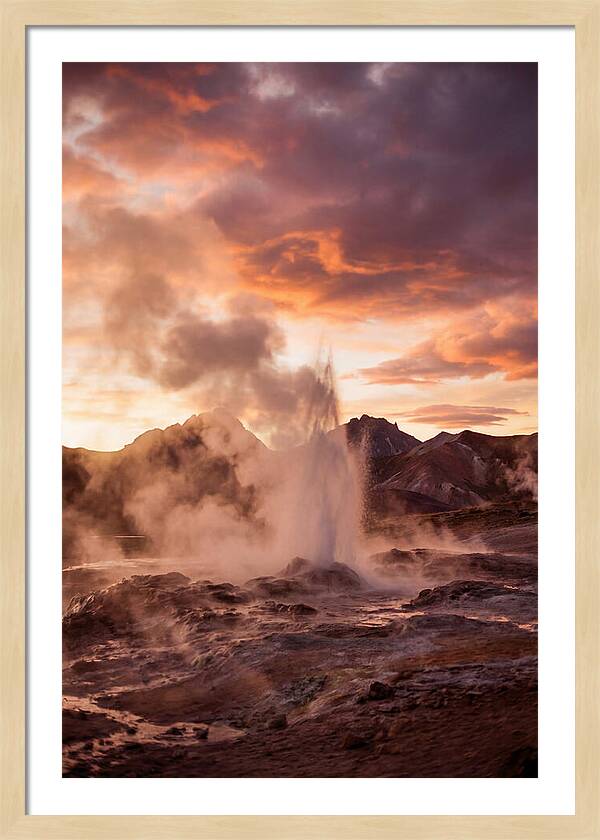 Erupting Geyser At Dusk