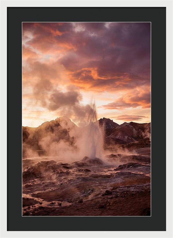 Erupting Geyser At Dusk