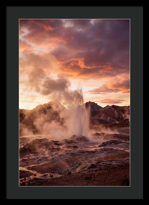 Erupting Geyser At Dusk