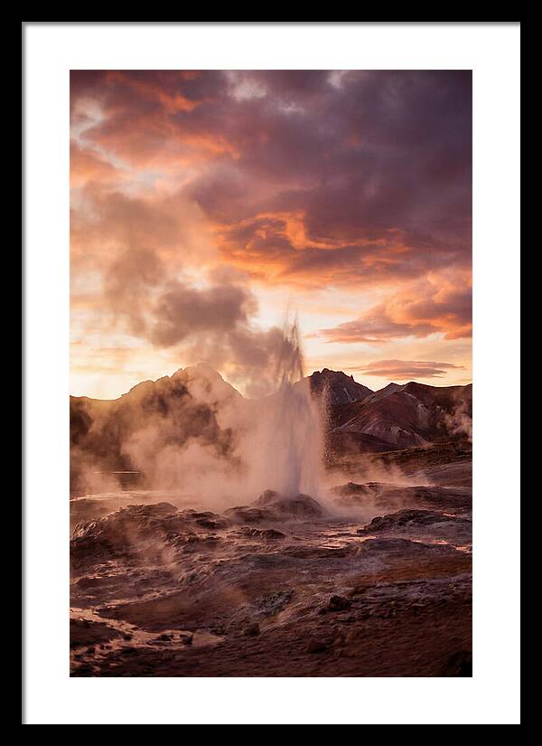 Erupting Geyser At Dusk