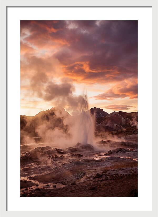 Erupting Geyser At Dusk