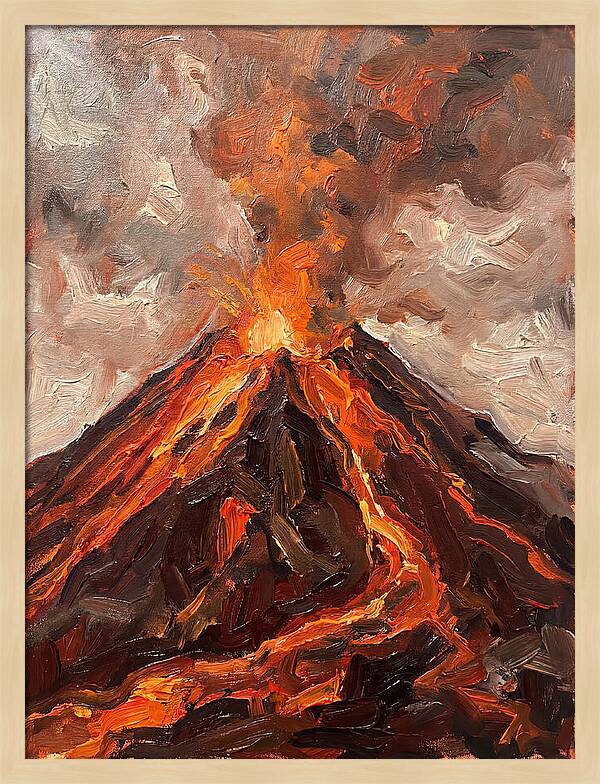 Erupting Volcano At Dusk