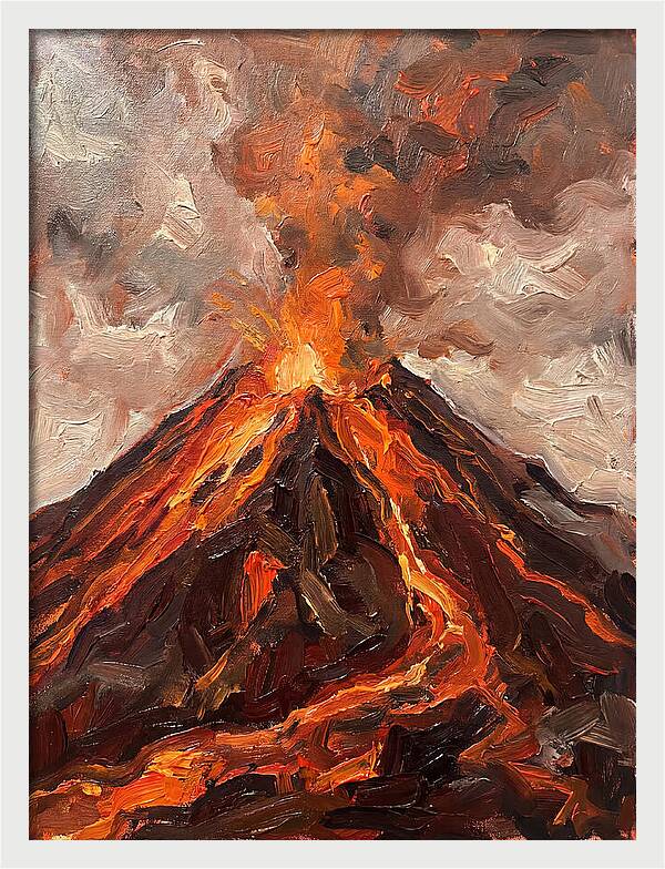 Erupting Volcano At Dusk