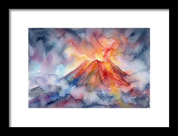 Erupting Volcano In Watercolor