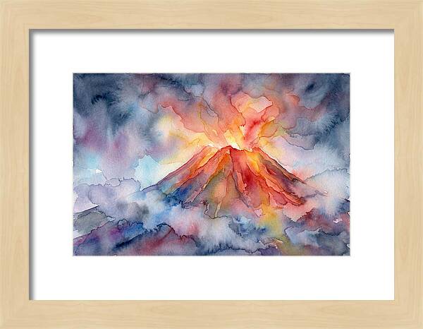 Erupting Volcano In Watercolor