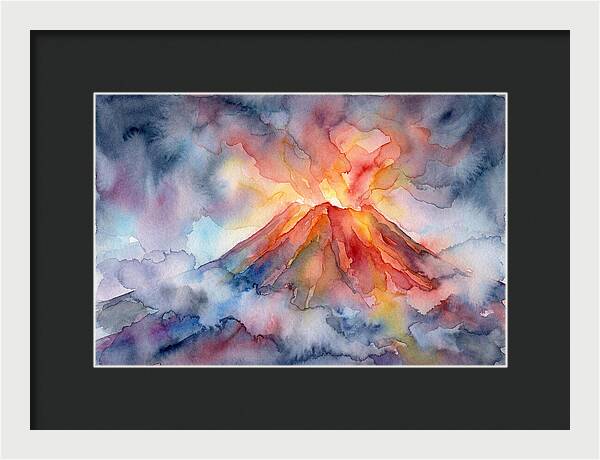Erupting Volcano In Watercolor