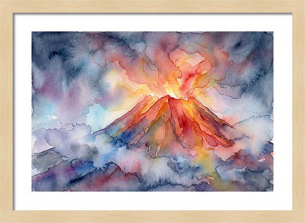 Erupting Volcano In Watercolor
