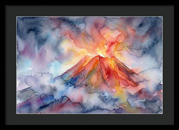 Erupting Volcano In Watercolor