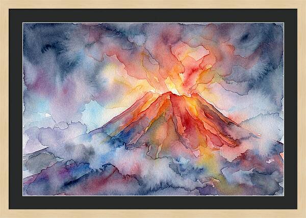 Erupting Volcano In Watercolor