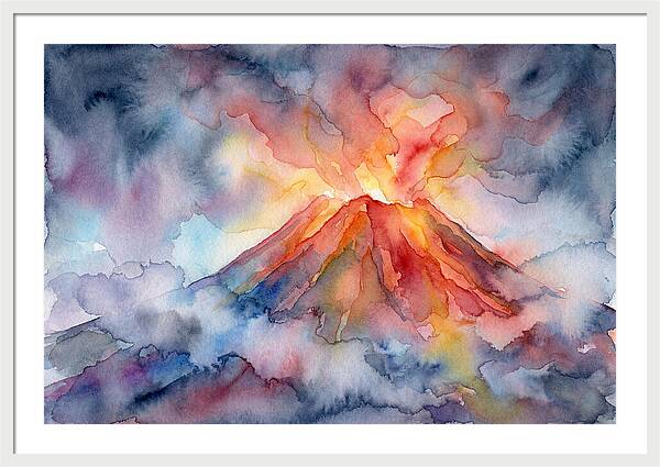 Erupting Volcano In Watercolor