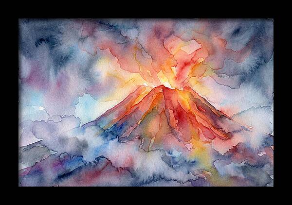 Erupting Volcano In Watercolor