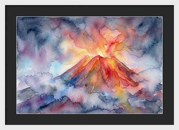 Erupting Volcano In Watercolor