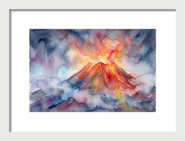 Erupting Volcano In Watercolor