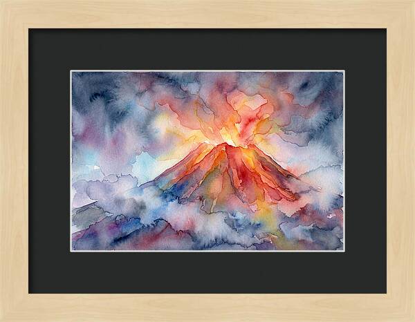 Erupting Volcano In Watercolor