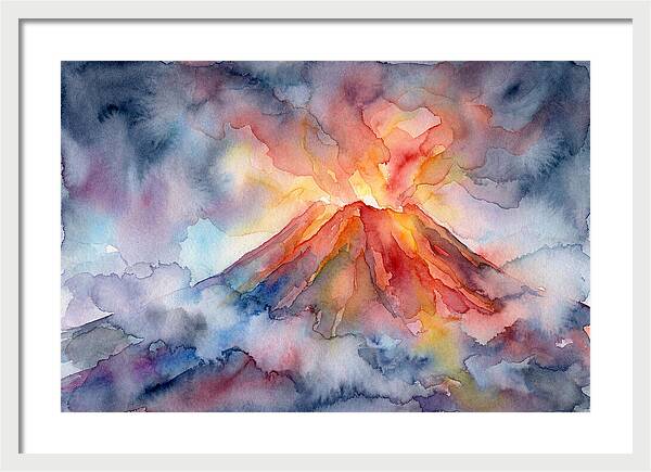 Erupting Volcano In Watercolor